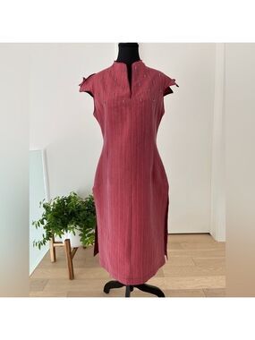 MAGGIE WALT Sleeveless Dress Side Slits Pearls Rhinestones Form Fitting Party